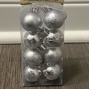 8 Mini Glitter & Silver Christmas Ornaments